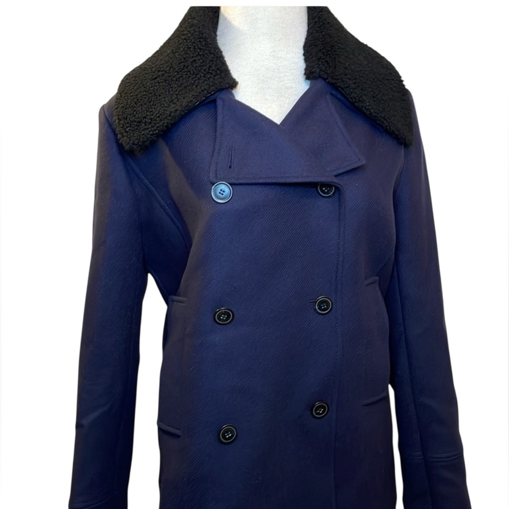 Nordstrom Collection Dark Blue Cashmere Wool PeaCoat Removable Collar Size L